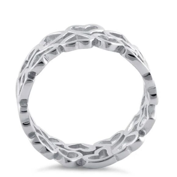 Sterling Silver Eternity Hearts Band Ring New - Picture 3 of 4